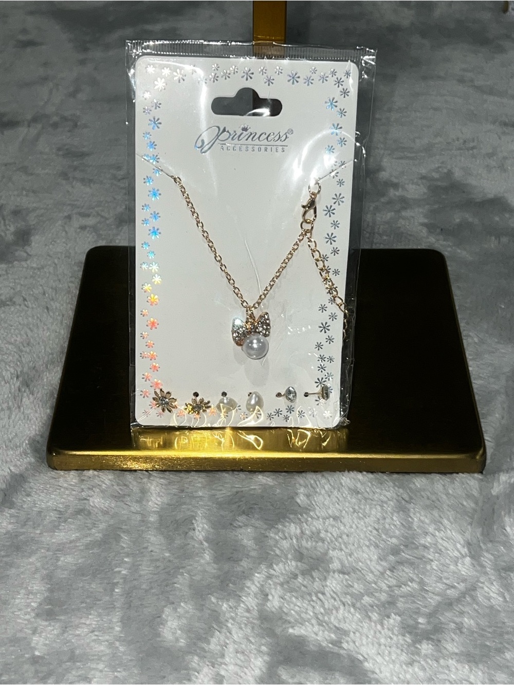 Princess Accessories Rose Gold Bow Necklace with Pearl Accent for Kids